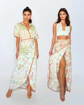 Marbella Palm / Floral_model1 Des:Model is 5’6” B cup and wears size XS and US 2